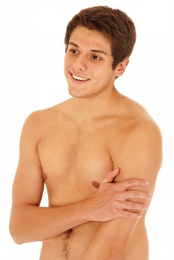 Kameraya bakarak değil üzerinde gömlek olmadan yakışıklı genç