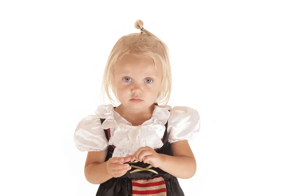 Cute blonde with blue eyes in simple pirate costume — Stock Photo, Image