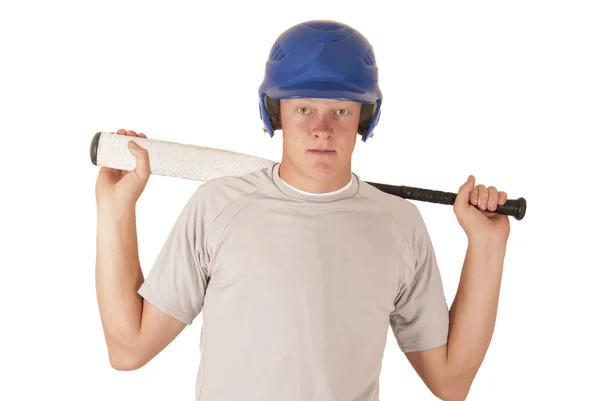 Jugendlicher hält Baseballschläger in die Kamera — Stockfoto