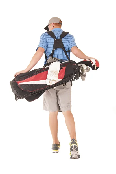 Hombre con bolsa de golf alejándose de la cámara — Foto de Stock