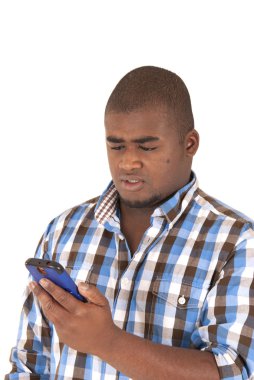 Afro-Amerikan erkek model portre ekose gömlek cep p kontrol