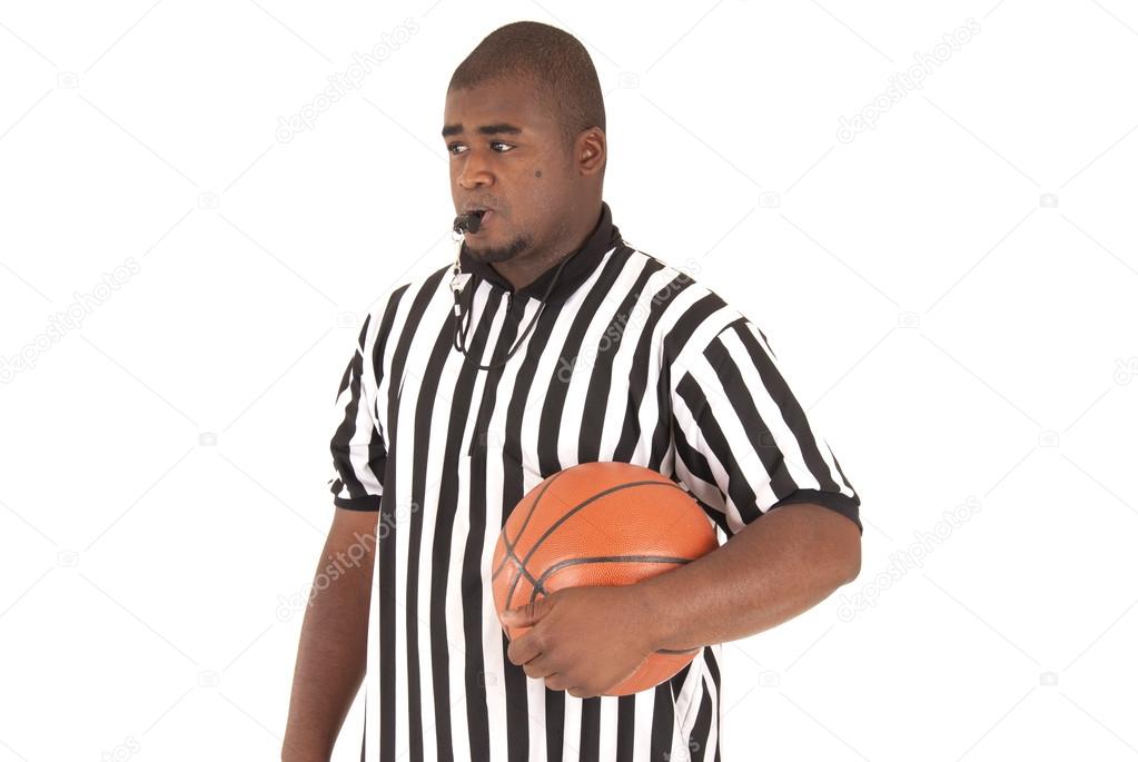 African American model in basketball referee uniform