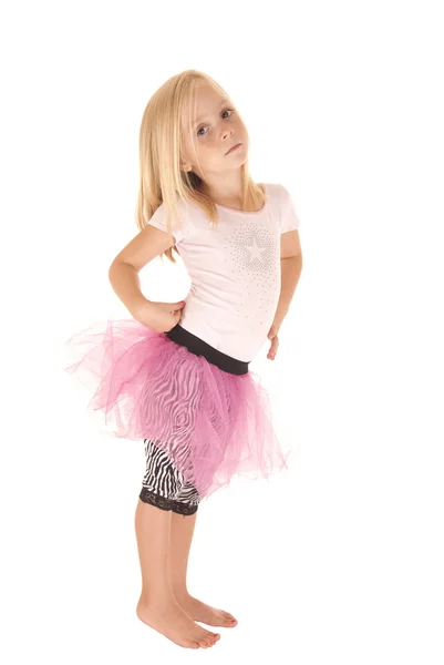 Sober blond preschool girl in pink tutu — Stock Photo, Image