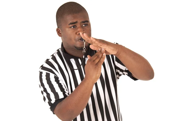 Arbitro nero chiamando time out o un fallo tecnico — Foto Stock