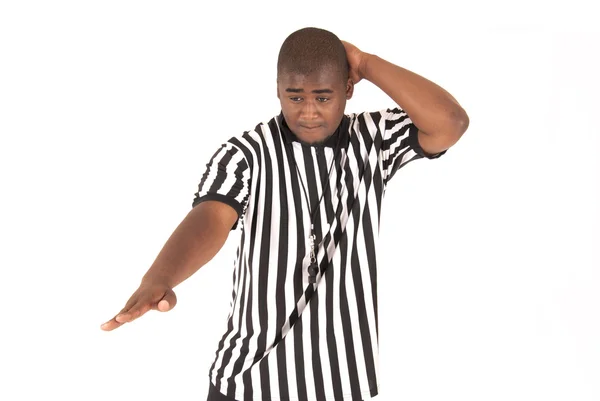 Black referee calling an offensive foul — Stock Photo, Image