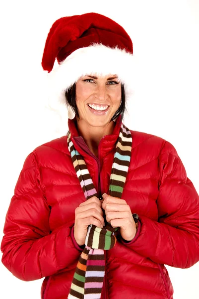 Femaile model piękny portret na sobie kapelusz santa uśmiechający się — Zdjęcie stockowe