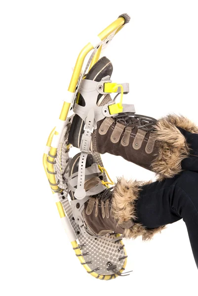 Rakiety śnieżne i buty na białym tle — Zdjęcie stockowe