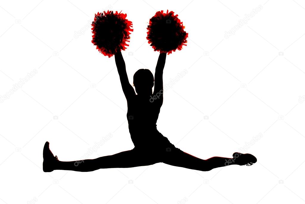 Young girl cheerleader silhouette doing the splits with hands in