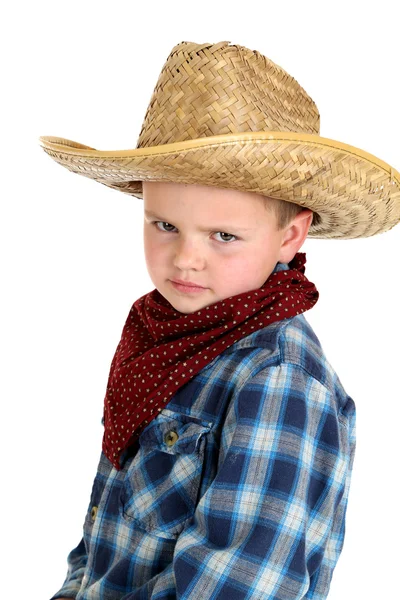 Divertido glraing joven vaquero ganando sombrero y bandana —  Fotos de Stock