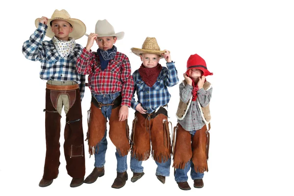 Four young cowboys being silly and having fun posing — Stock Photo, Image