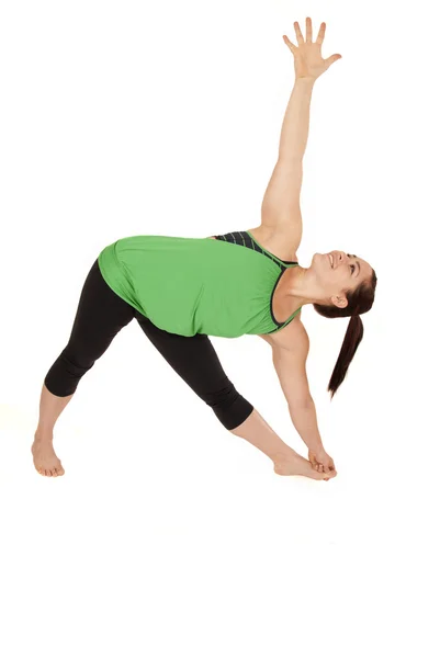 Utthita Trikonasana pose woman doing yoga extended triangle pose — Stock Photo, Image