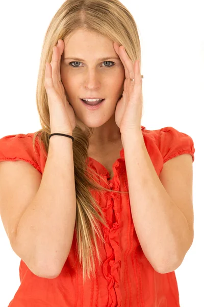 Attractive female model with hands to her face — Stock Photo, Image