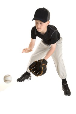 young caucasian baseball player catching a grounder clipart
