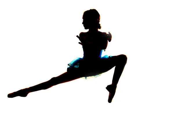 Silhouette einer jungen Ballerina mit ausgestrecktem Bein — Stockfoto