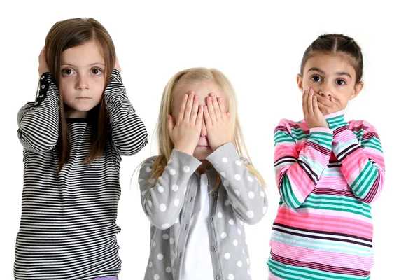 Cute girls acting out hear see and speak no evil — Stock Photo, Image