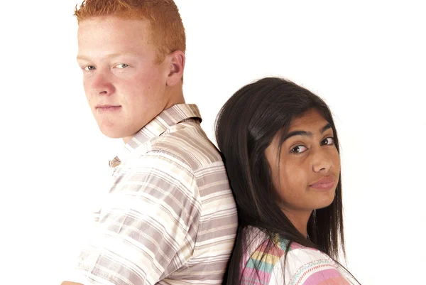 Adopted caucasian boy and tongan girl protrait — Stock Photo, Image
