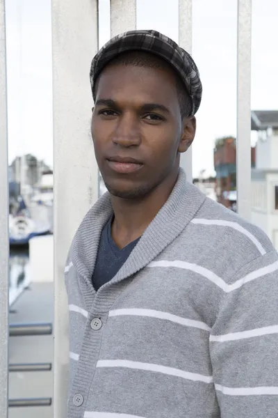 Handsome African American male model outdoor portrait not smilin — Stock Photo, Image