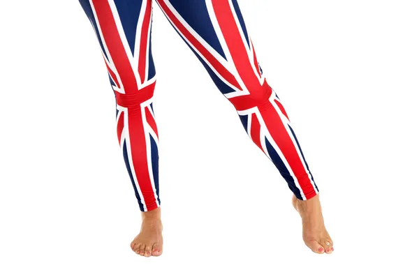 महिला मॉडेलद्वारे परिधान केलेले रंगीत ब्रिटिश ध्वज लेजिंग — स्टॉक फोटो, इमेज