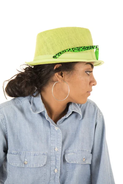 Asian teen looking sideways wearing a green hat — Stock Photo, Image