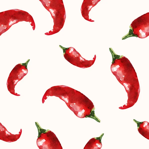 Set Chilli Paprikou Jasně Červené Barvě Bezešvé Akvarel Papriky Pozadí — Stock fotografie