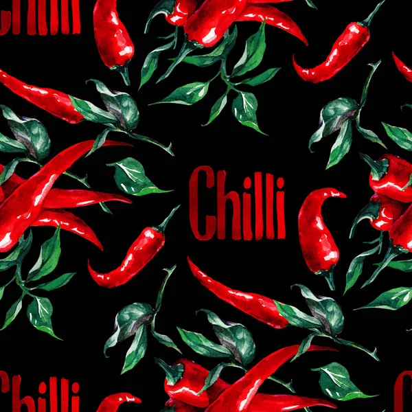 Set Con Chile Colores Rojo Brillante Patrón Fondo Pimientos Acuarela —  Fotos de Stock