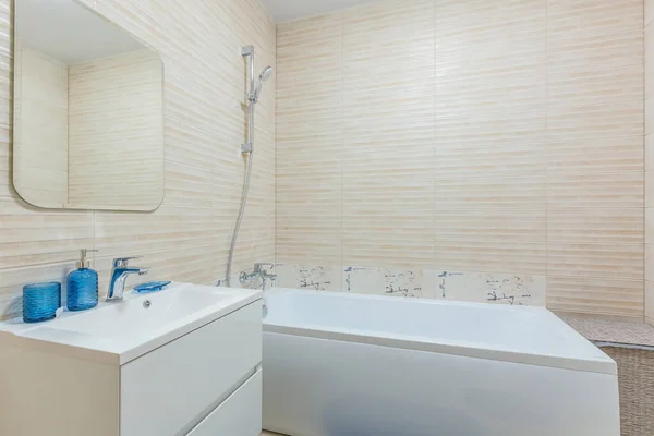Bathroom White Tiles Small Apartment Interior — Stock Photo, Image