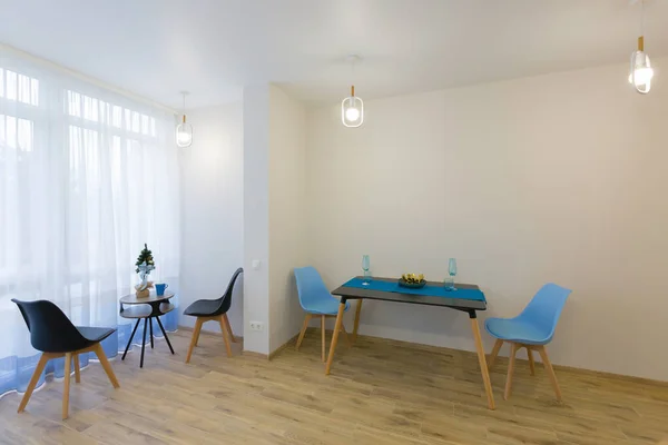 Interior Large Blue Kitchen Wood Apartment — Stock Photo, Image