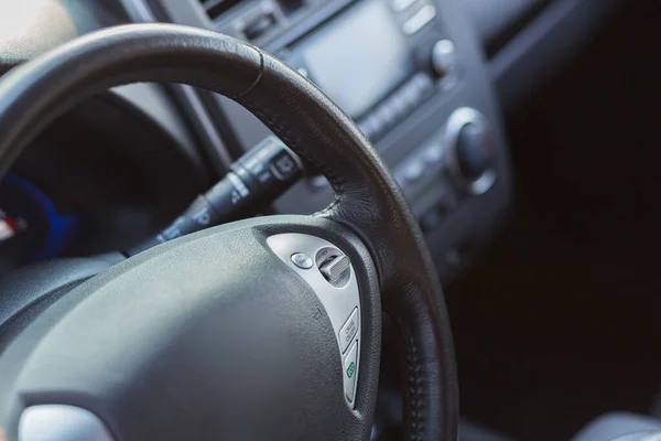 Close Photo Steering Wheel Modern Electric Car — Stock Photo, Image