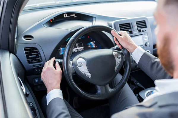 Interior Car Man Switches Light Modes Turns Turn — Stock Photo, Image