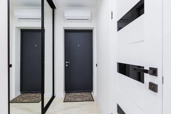 Corridor Interior White Doors Small Studio Apartment — стоковое фото