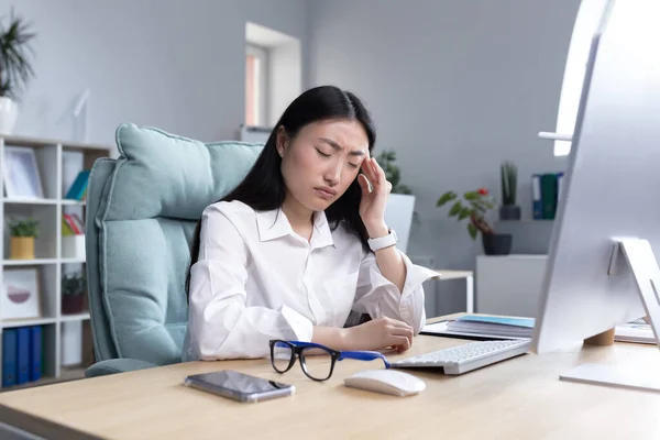 Sad Tired Business Woman Depression Disappointed Work Result Asian Woman — Photo