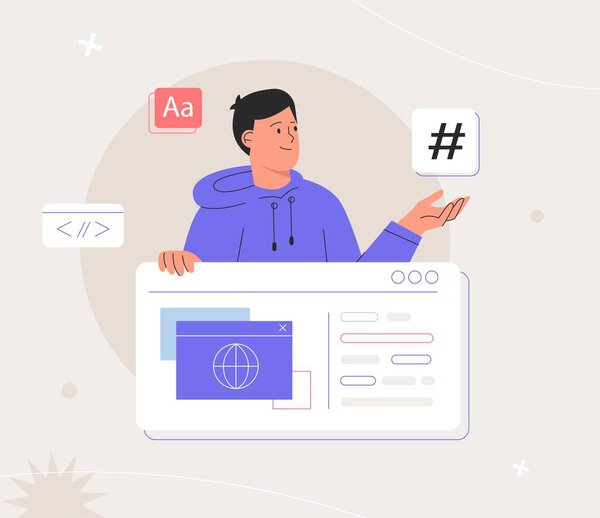 Man working on web and application development. Software developers concept. Flat style vector illustrations.