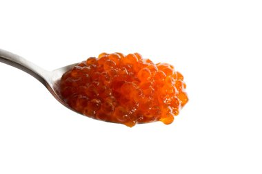 Isolated salmon roe in spoon on white backgorund clipart