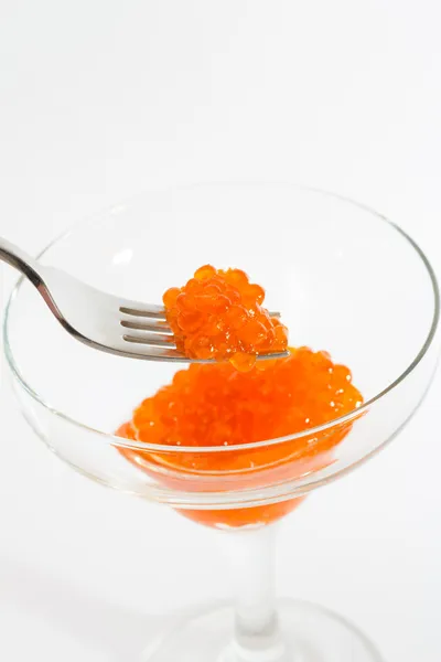 Salmon roe in goblet with fork — Stock Photo, Image