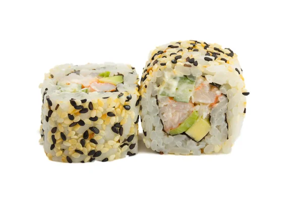 Rollo de sushi con sésamo aislado sobre fondo blanco — Foto de Stock