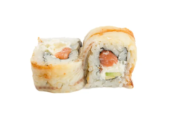 Węgorza w sushi roll na białym tle na białym tle — Zdjęcie stockowe