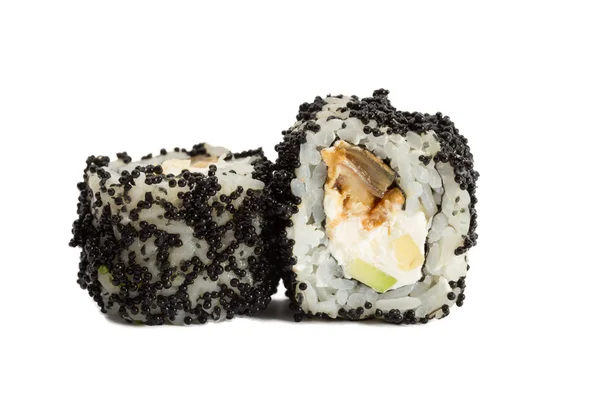 Roll sushi z Kawior Czarny na białym tle — Zdjęcie stockowe