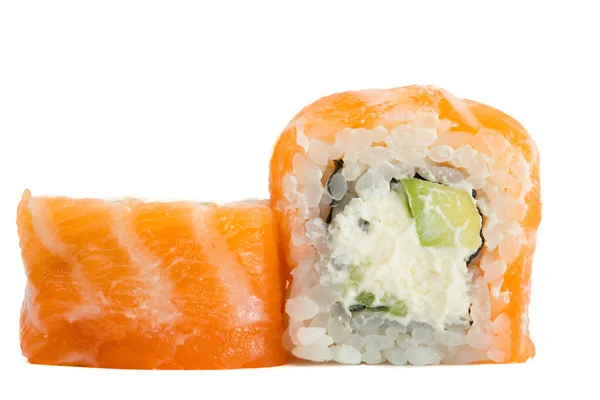 Sushi Roll mit Lachs isoliert auf weißem Hintergrund — Stockfoto