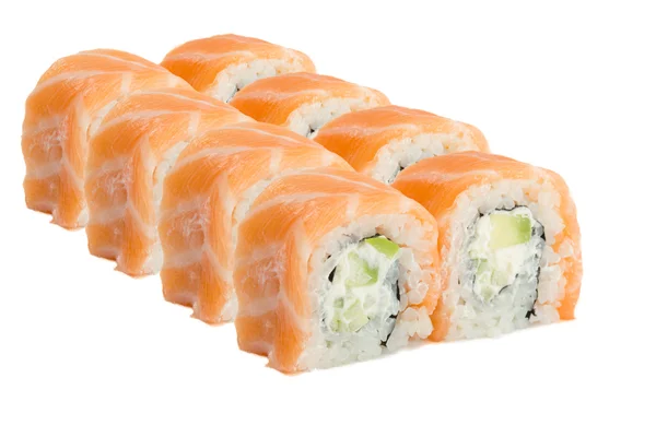 Sushi Roll met zalm geïsoleerd op witte achtergrond — Stockfoto