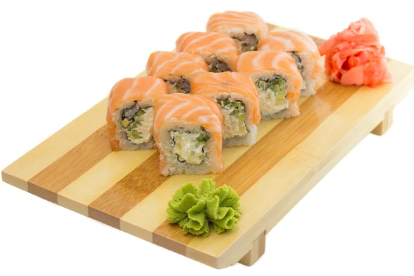 Salmon sushi rolls isolated on white background — Stock Photo, Image