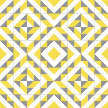 Modern desen üç renkten oluşan bir üçgenden oluşuyor. Moda kumaşları, dekoratif yastıklar, ambalaj kağıtları, iç tasarım için kusursuz desenler. Renkler gri ve sarı 2021. 