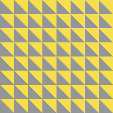 Modern desen iki renkten oluşan bir üçgenden oluşuyor. Moda kumaşları, dekoratif yastıklar, ambalaj kağıtları, iç tasarım için kusursuz desenler. Renkler gri ve sarı 2021. 