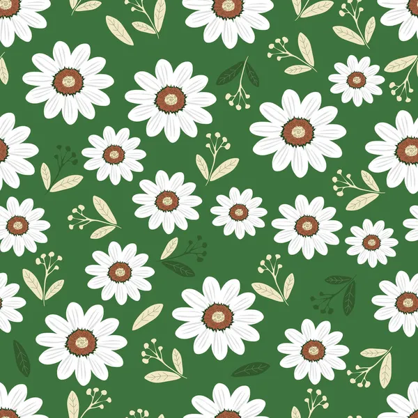 Dzikie Kwiaty Rumianku Płynny Letni Wzór Kwiatami Zielonym Tle Drukowania — Zdjęcie stockowe