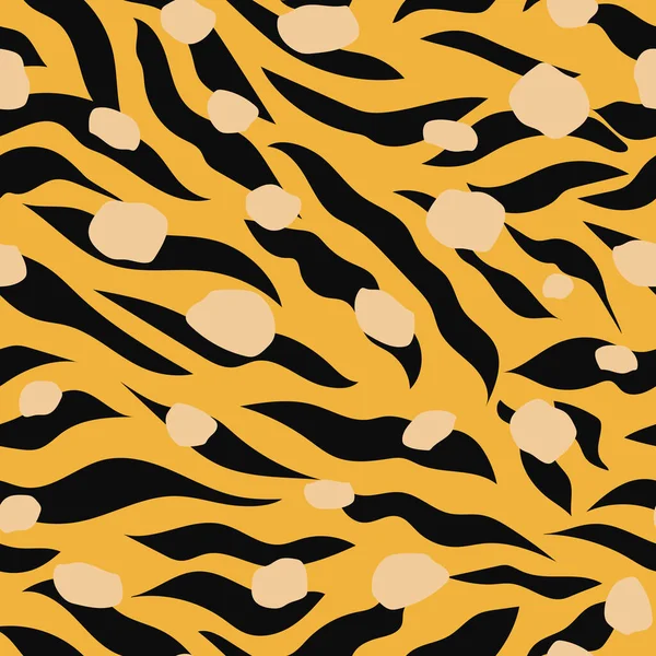 Бесшовный Рисунок Черными Полосками Желтом Фоне Пятнами Тигра Печать Современных — стоковое фото
