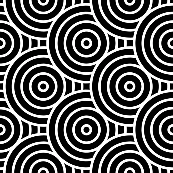 Abstracte Geometrische Cirkels Met Een Contour Verstrengeld Zwart Wit Naadloos — Stockfoto