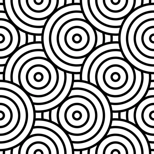 Abstracte Geometrische Cirkels Met Een Contour Verstrengeld Zwart Wit Naadloos — Stockfoto