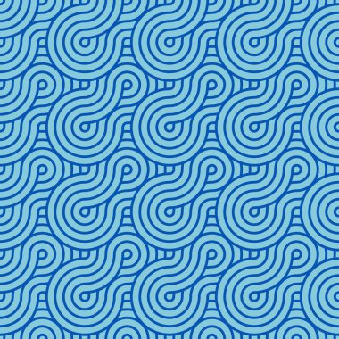 Çizgili soyut moda mavi dalgalar. Şık kumaşlar, dekoratif yastıklar, kağıt ürünleri için pürüzsüz modern desen.. 