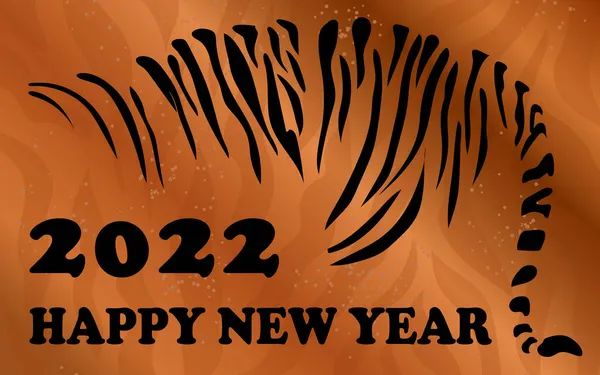 Kaplan posterinin 2022 yılı kutlu olsun. Siyah çizgili kahverengi arka plan. Düz bir tarzda modern tasarım. 