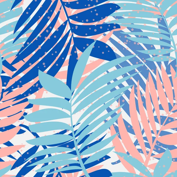 Trópusi Pálmalevelek Kékek Rózsaszínűek Zökkenőmentes Modern Minta Egzotikus Növények Textil — Stock Fotó