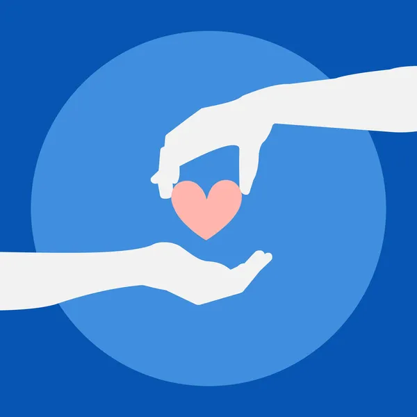 慈善捐款 一个人分享金钱 海报的设计 给人心灵的手和得到帮助的手 — 图库照片